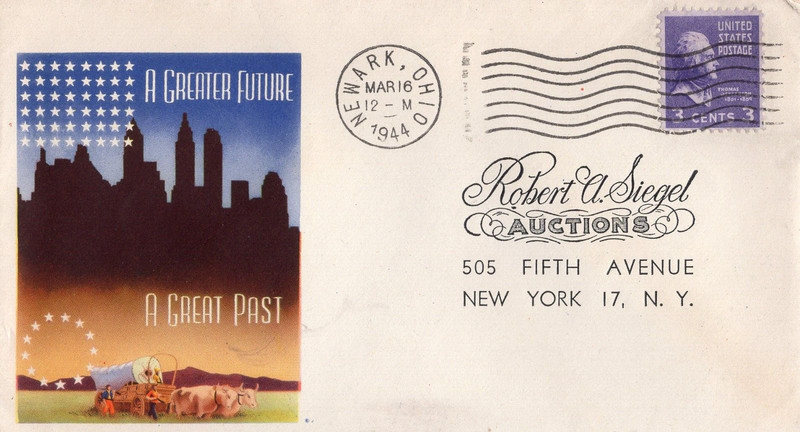 1944 NEWARK OH MINKUS WWII PATRIOTIC COVER TO ROBERT A. SIEGEL AUCTIONS IN NYC
