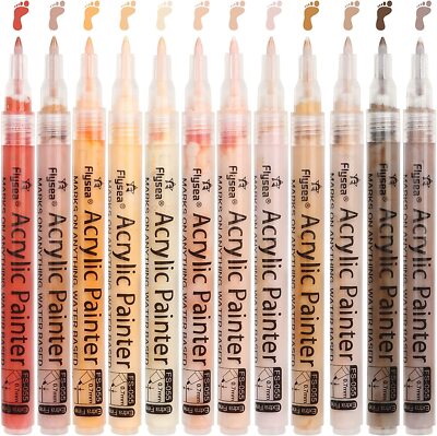 Dual Tip Acrylic Paint Markers Pens, 12 Colors Extra Fine Dual Tip 12 Colors