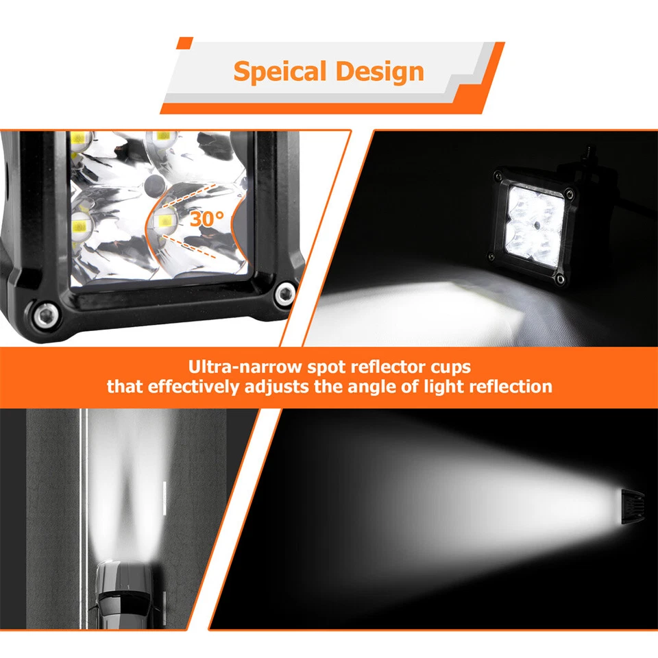 3'' 40W LED Light Pods +Hood Mount Brackets+ Wire For 99-22 Chevy Silverado 1500 - Image 4 of 4