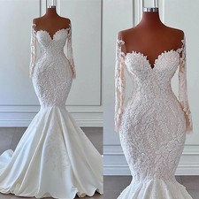 Luxury Mermaid Wedding Dress Sweetheart Long Sleeves Appliques Lace Bridal Gowns