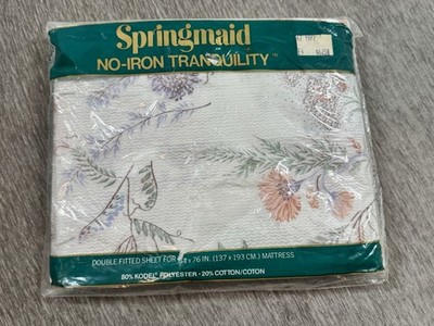Vintage Springmaid Double Fitted Sheet Moire Flower Cottagecore Grannycore NEW