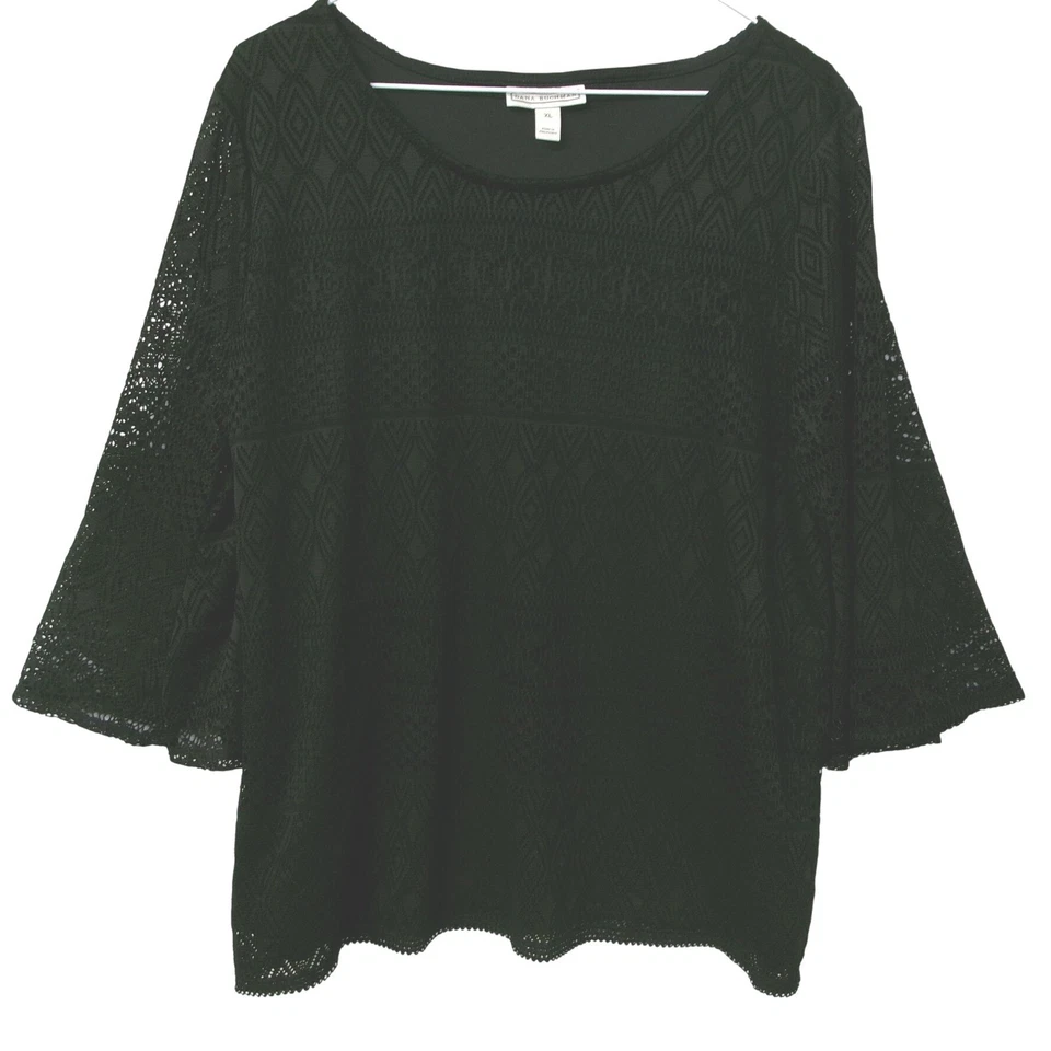 Top Dana Buchman negro de encaje manga campana para mujer XL Foto 3 de 4