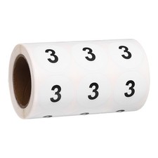 1.2" Small Round Number Stickers Roll, 1000 Pcs Circle Labels, Black Number 3
