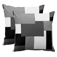 Set of 2 Grey Geometric Throw Pillow Cover Black Gray White Painting Abstract Ch