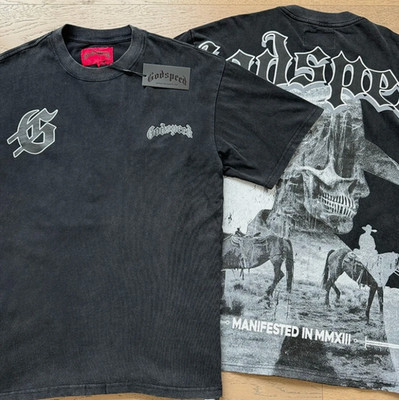 NEW Godspeed Skeleton Cowboy Knight Black print Tee Mens Short Sleeve T-shirt