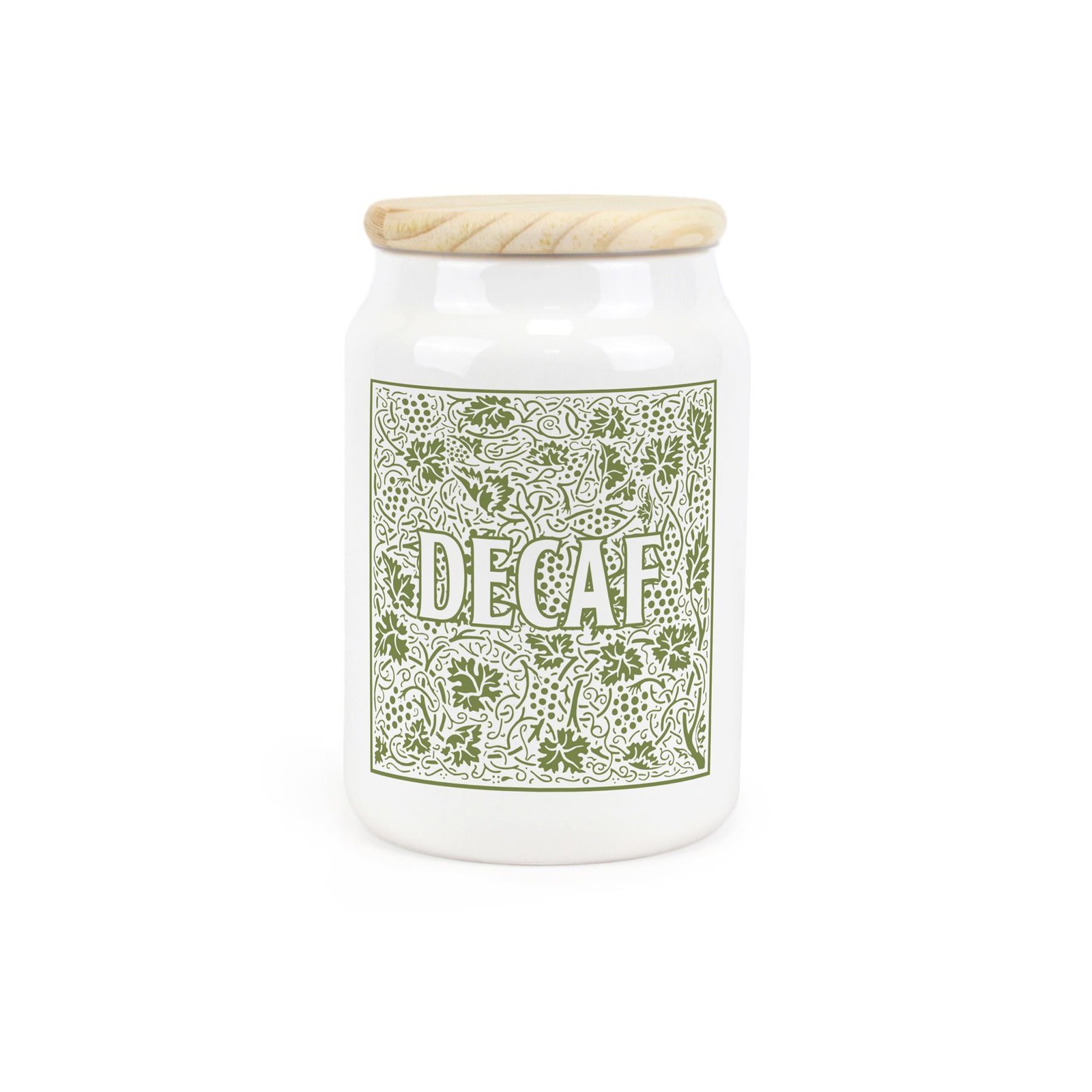Green Oak Leaves & Berries Decaf Canister - Ceramic Kitchen Storage Gift