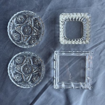 Vintage Clear Glass Ashtray Trinket Dishes Coaster Anchor Hocking - Bundle of 4