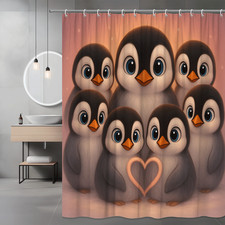 Cute Penguin Shower Curtain - Adorable Art for Kids Bathroom Decor