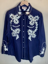 RARE Rockmount Ranch Wear Chain Stitch Embroidered Pearl Snap Button Shirt Sz XL