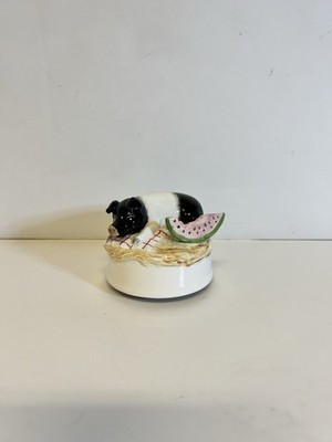 Heartprint Pig Music Box  Sitting on the World  Pig on Hay Watermelon Wind Up 