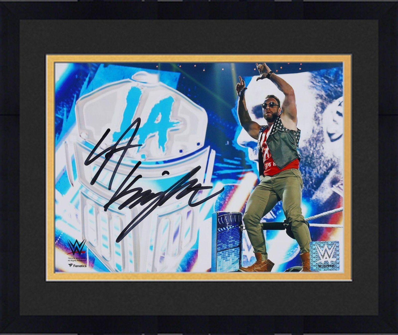 Framed LA Knight WWE Autographed Signed 8" x 10" Standing on Ropes Photograph 