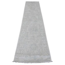 2'7" x 11'7" Gray Angora Oushak Leaf Design Wool Hand Knotted Runner Rug R89903
