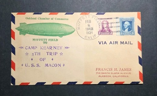 US 1934 USS Macon ZRS-5 Luftschiff Moffett Field to Camp Kearney Naval Event Cover - Bild 1 von 2