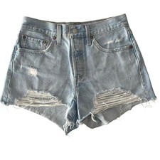 Levi s 501 button fly denim mini shorts size 27 coastal cowgirl festival raw hem