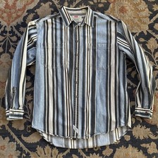 Vintage Levi's Striped Shirt Mens Large Western Denim Metal Buttons 90s