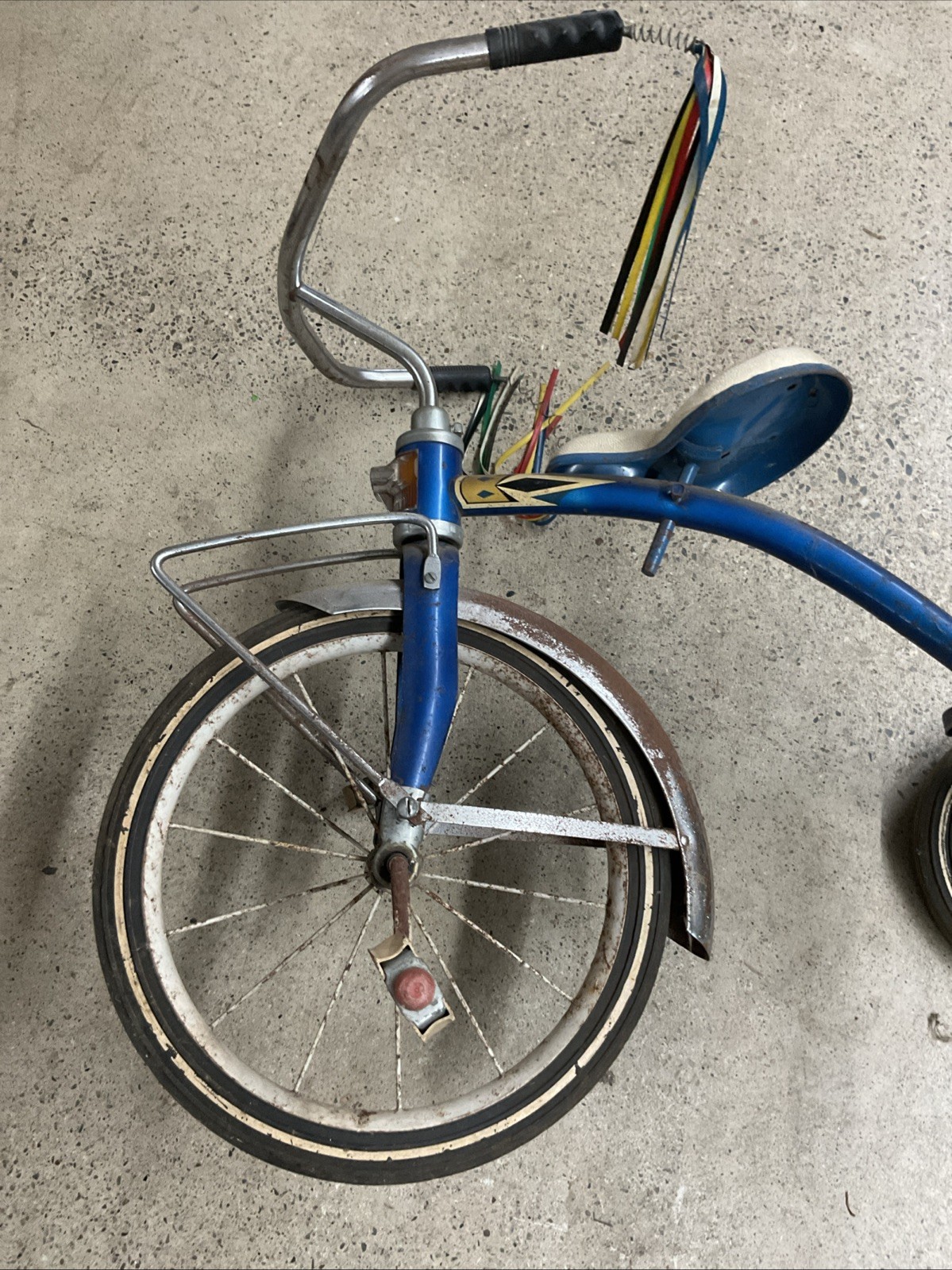 Troxel Tricycle Vintage Blue Frame White Seat Chrome Handlebars & Fenders Used