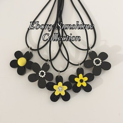Flower Pendant/Necklace Wood Hand Painted and Designed Ebony Sunshine Collection