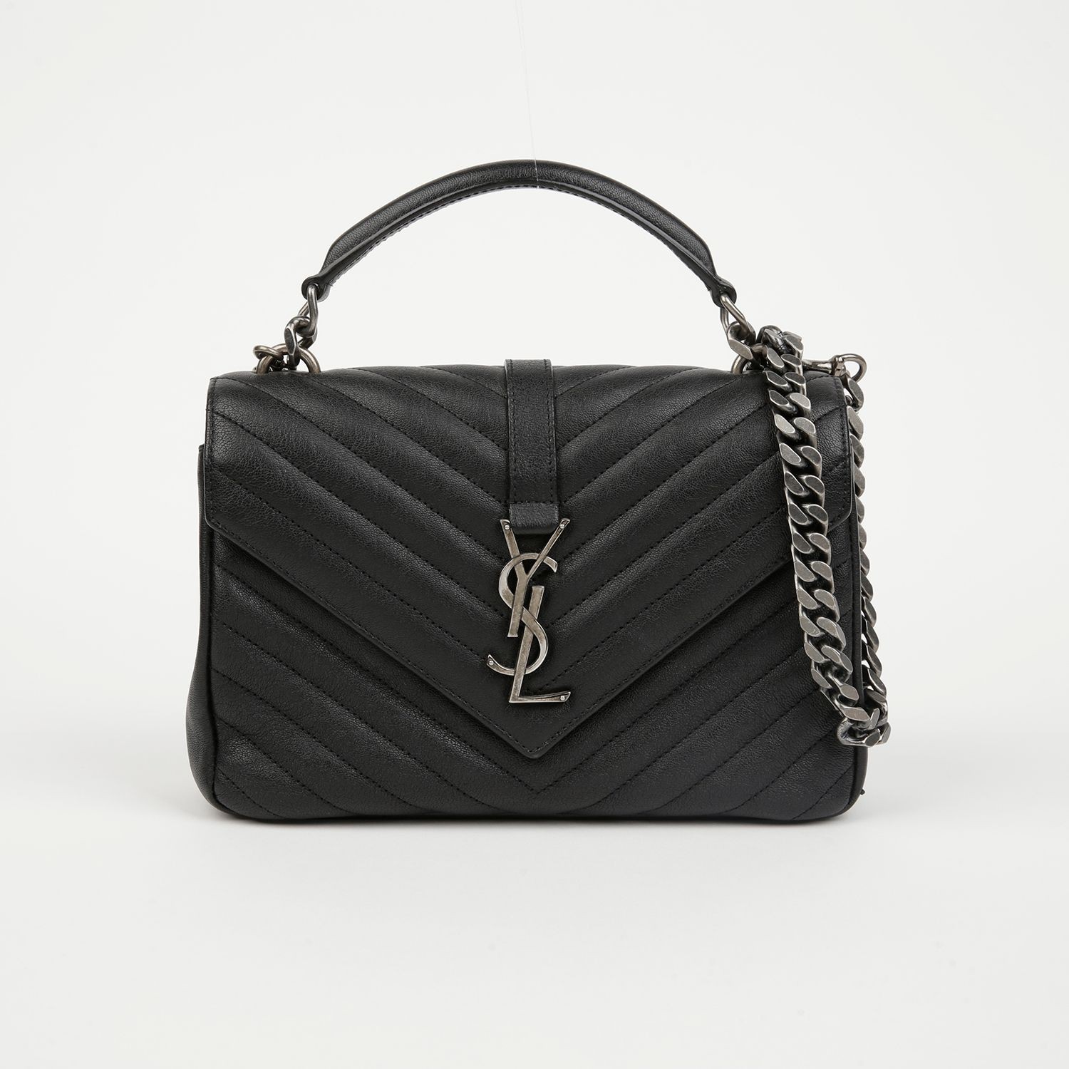 Saint Laurent College Medium Quilted Leather Shoulder Bag Black 158741016 [U]