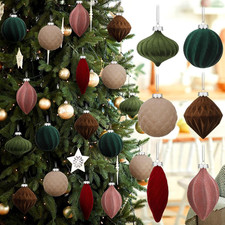 Velvet Christmas Ball Ornaments - 24 Shatterproof Decorative Tree Baubles