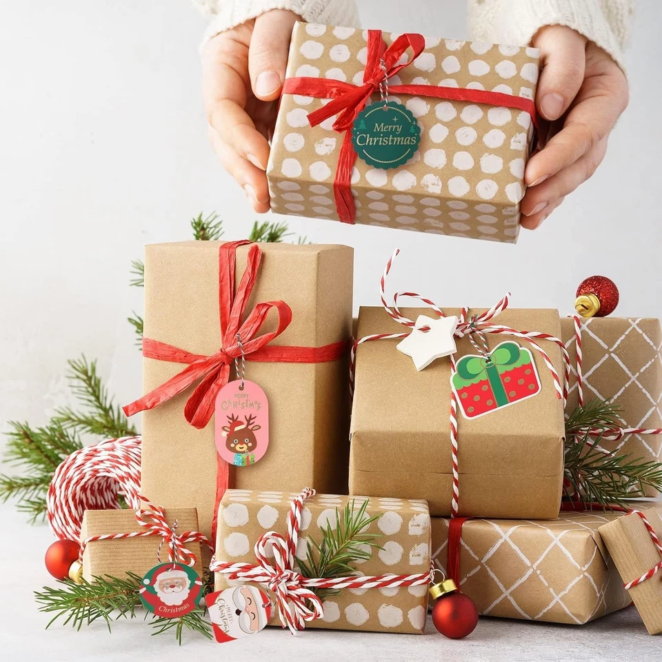 72 Gold Foil Christmas Gift Tags w/ String Colorful Hanging Labels Wrapping Set - Image 4 of 4