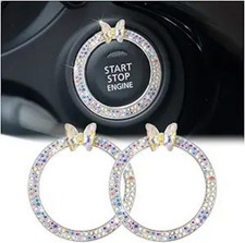 2PCS Bling Crystal Rhinestone Car Engine Start Stop Button Dec Color: AB Color