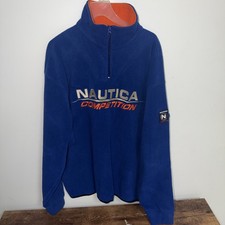 Vintage Nautica Competition Pullover Mens Medium Blue Yellow Fleece 90s USA Made