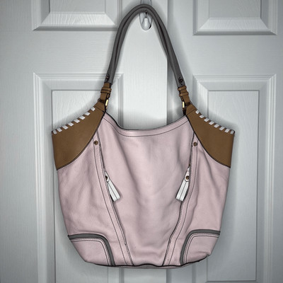 XL Oryany Top Handle Hobo Bag Neutral Color Pink Tan Large Leather