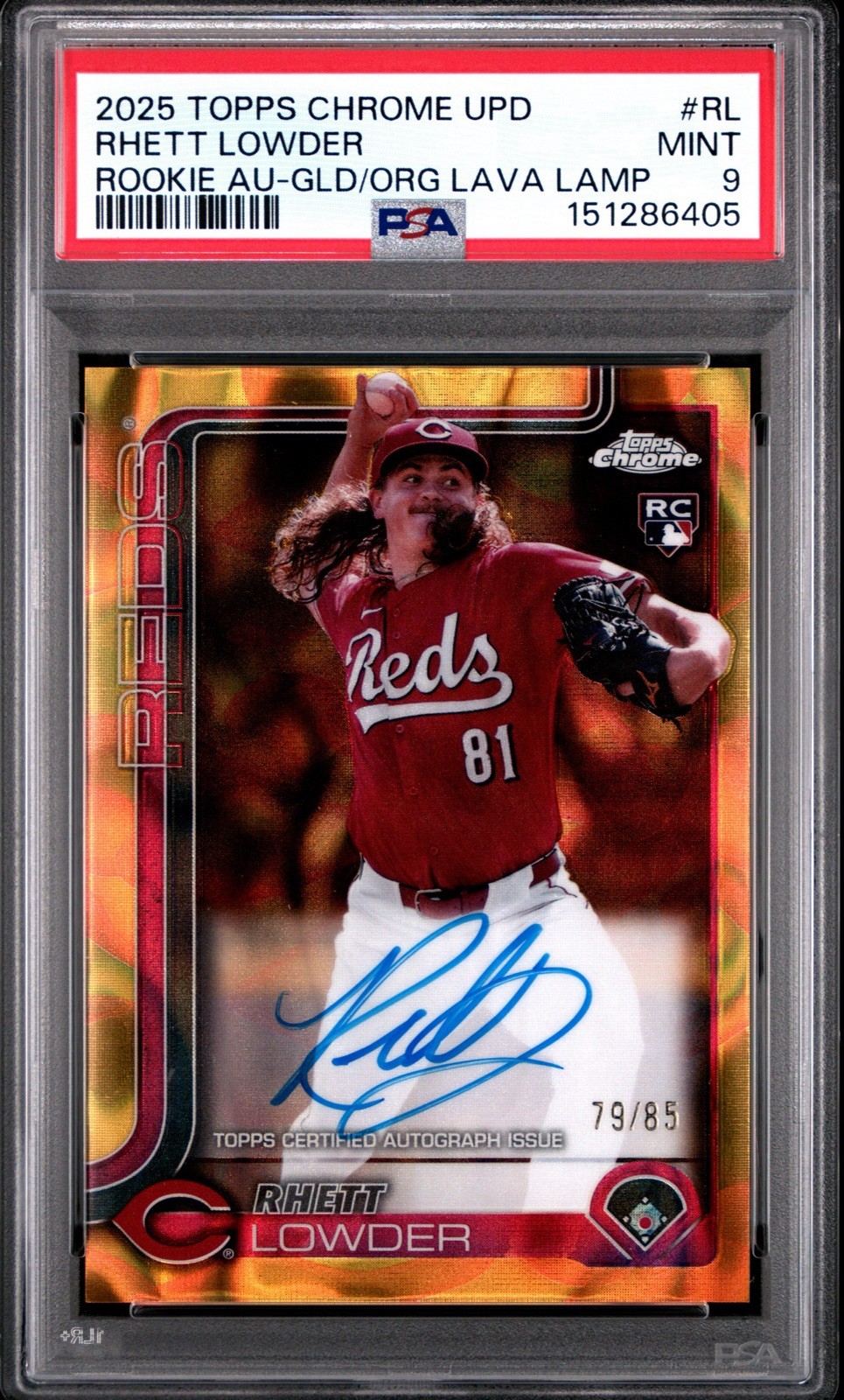 2025 Topps Chrome Rhett Lowder Gold Lava Lamp Rookie Auto Refractor # /50!! REDS