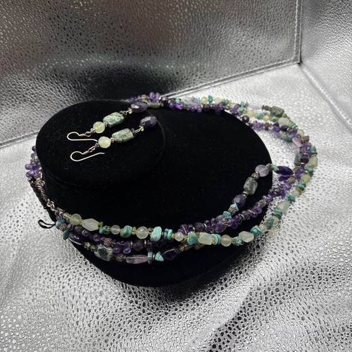 Multilayer gemstone necklace and earrings Set - Picture 5 of 9