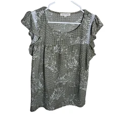 Joie de Vivre Blouse Women's Medium Floral Lace Ruffle Boho Casual Top Shirt