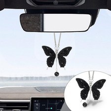 Bling Butterfly Diamond Car Hanging Accessories, Crystal Rear Black, Pink