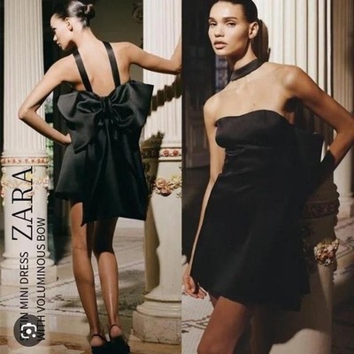 zara black mini dress with bow Black Bow Detail Mini Dress – Mint Velvet main image 0