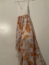 PatPat High Low Orange Floral Maxi Dress White Lace Bodice Boho Summer L
