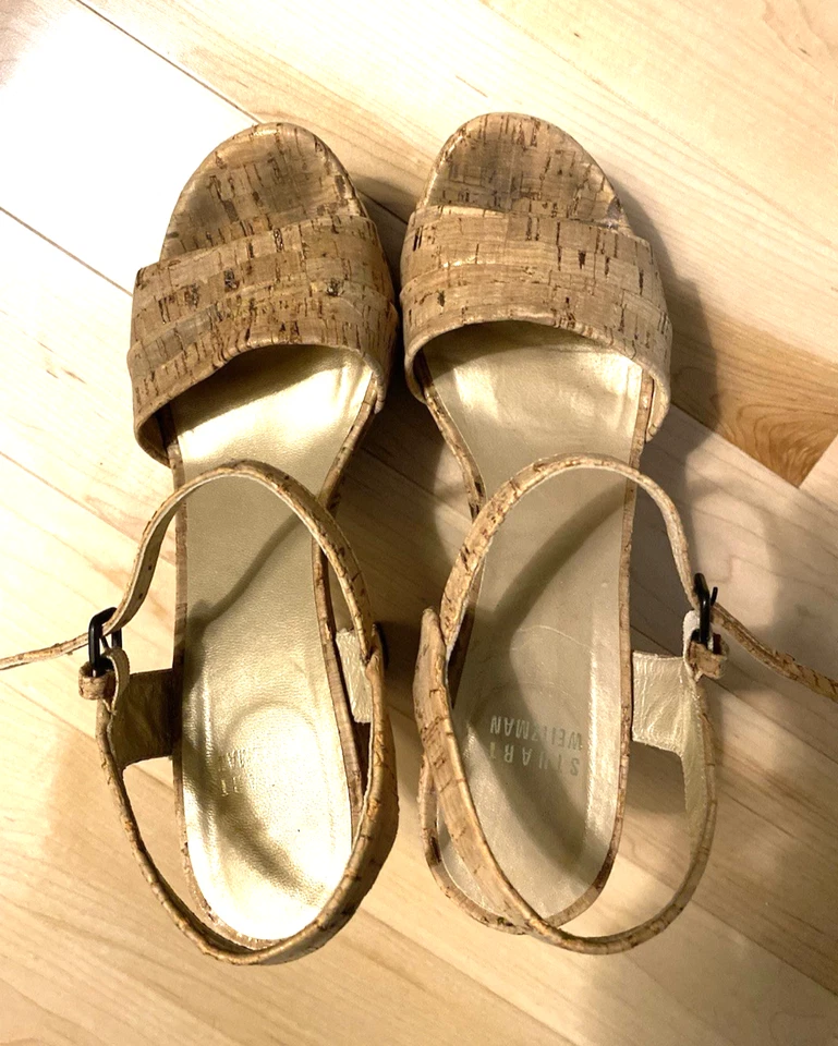 Sandalias de plataforma Stuart Weitzman sexy plataforma 3 pulgadas corcho tacón alto talla 8 Foto 4 de 4