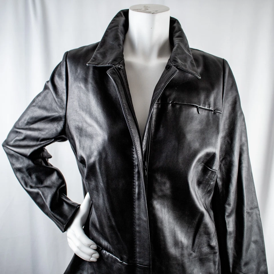 DANA BUCHMAN Nueva Chaqueta Softshell Negra Sólida Mujer Cuero Cremallera Talla 16 Foto 2 de 4