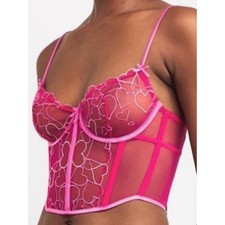 NWT SKIMS Embroidered Tulle Corset Top Size Small Hearts Pink Punch