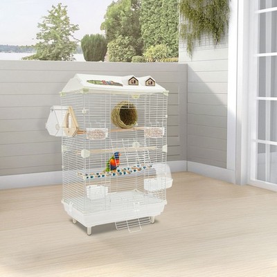 47*30*77cm Bird Cage,White 2-Tiers Bird Cage, Large Parakeets Cage British Style