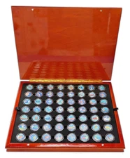 Complete Colorized Statehood 56 Quarter Coin Set in Cherry Wood Box