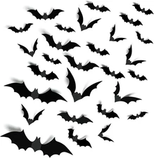 Realistic 3D PVC Bats - 96Pcs Halloween Indoor Wall Decor in 4 Sizes