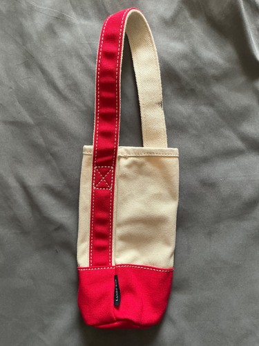 Lands' End Tote Cotton Canvas Bag Single Wine Bottle Cream Scarlett Red EXC
