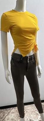 SET Bon Bonup Women's Gray Dark Wash Skinny Jeans Floral Embroidery Button Fly.