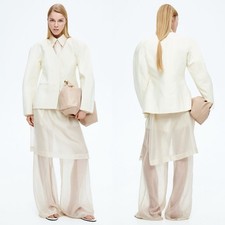 NWT H M Studio Collarless Twill Structured Blazer Jacket Ivory Size XS