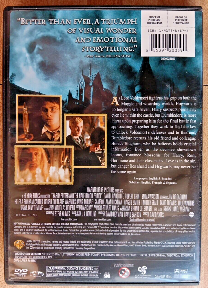 Harry Potter & the Half-Blood Prince DVD 2009 -- Very Good w/ Fast
