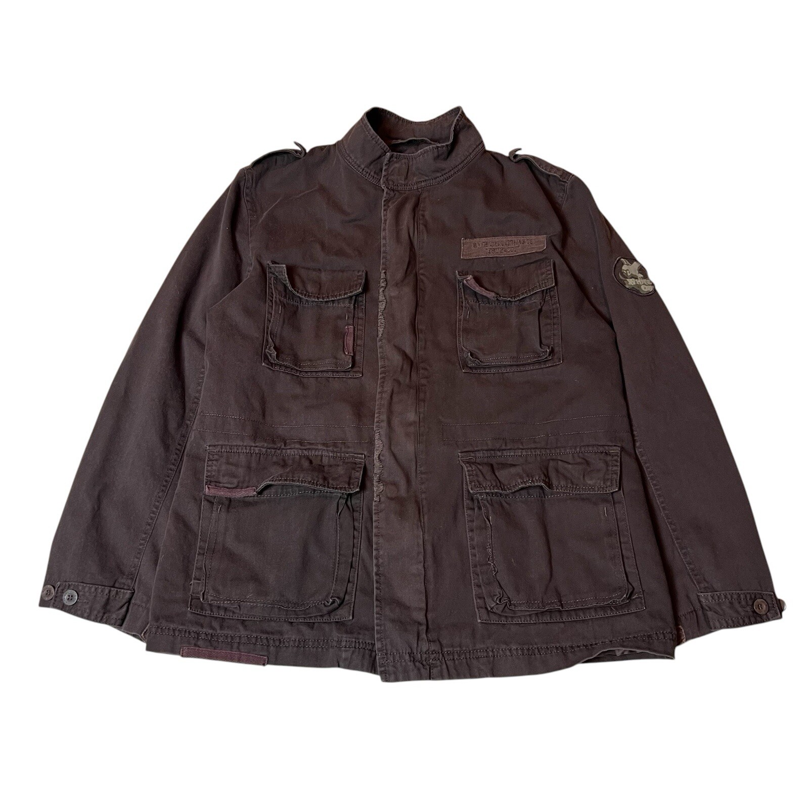 Vintage Y2K White Owl Military Style Jacket Women’s Size Medium Brown Grunge