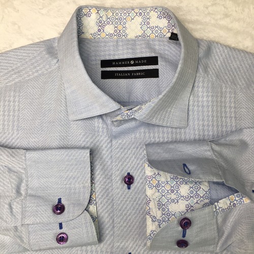 Hammer Made Dress Shirt Mens Size 16.5 Blue Geometric Pattern Long Sleeves - Picture 2 of 10