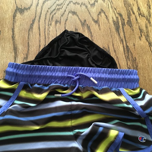 Champion Girls 10/12 Athletic Running Shorts Blue Yellow Striped Lined - Picture 3 of 6