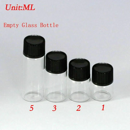 Whole Sale Small Bottle 1ml-5ml Clear Glass Bottles Vials with Plastic Lid Hot