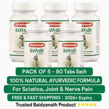 5 x Baidyanath Rasnadi Guggulu 80 Tabs | Sciatica & Joint Aid |100% Natural HerB