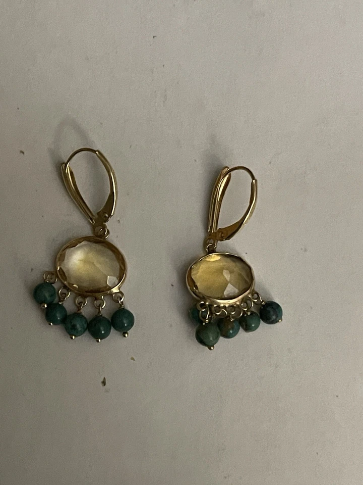 Pendientes 14k citrino y turquesa esterlina L 1,25 pulgadas Foto 4 de 4