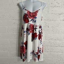 Shein Curve Women’s Sun Dress 0XL White Floral Tropical Stretch Short AR8